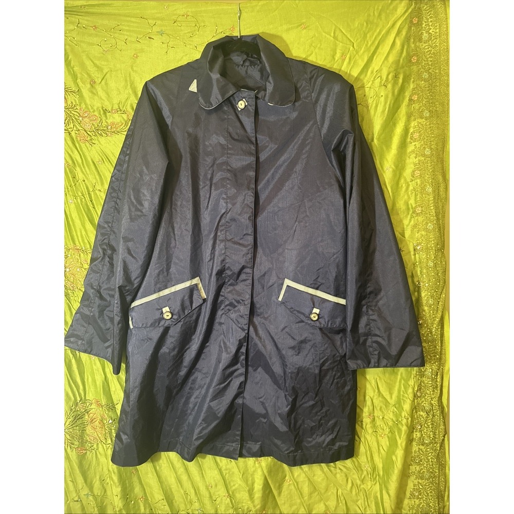 Innovations by Izzi Womens Button Navy‎ Blue Windbreaker Rain Coat Small Vintage